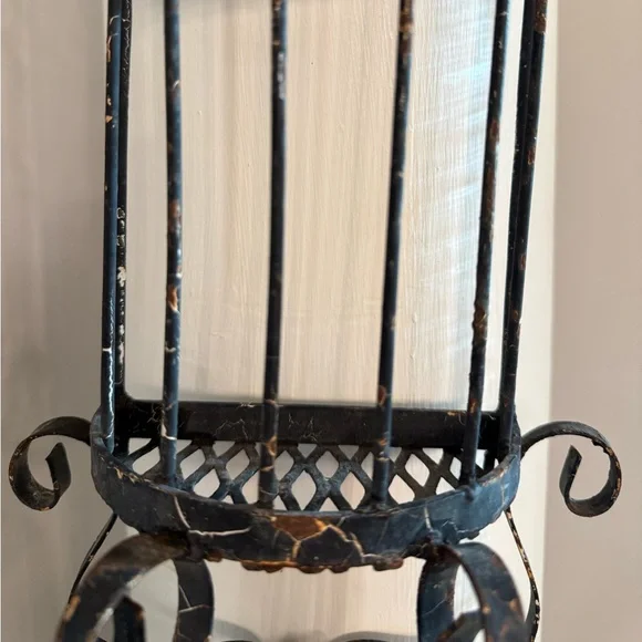 Vintage Rustic Chippy Black Metal Candle Holder - Picture 12 of 15